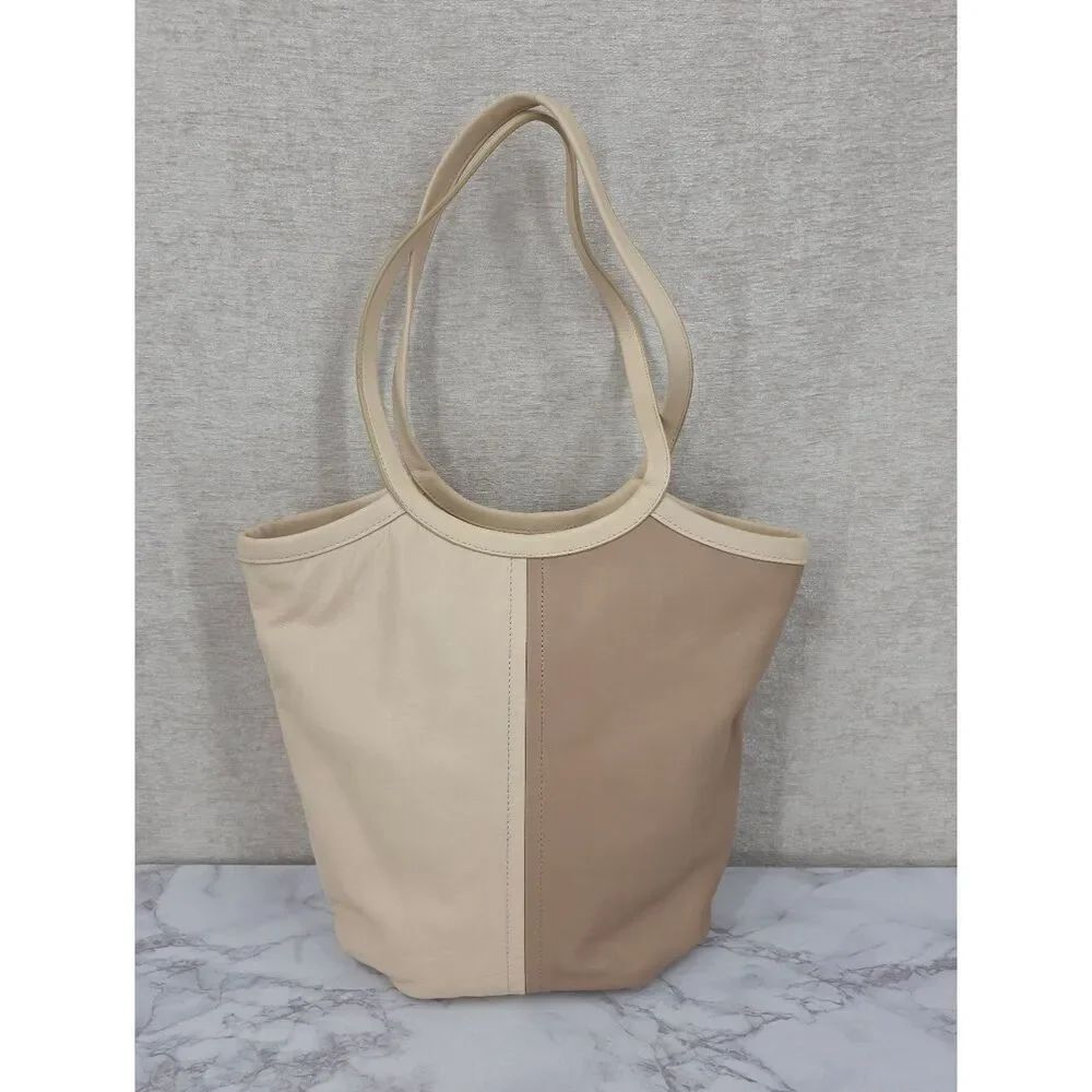 Coach Bea Neutral Two-Tone Ivory & Taupe Leather Top Zip Tote Bag